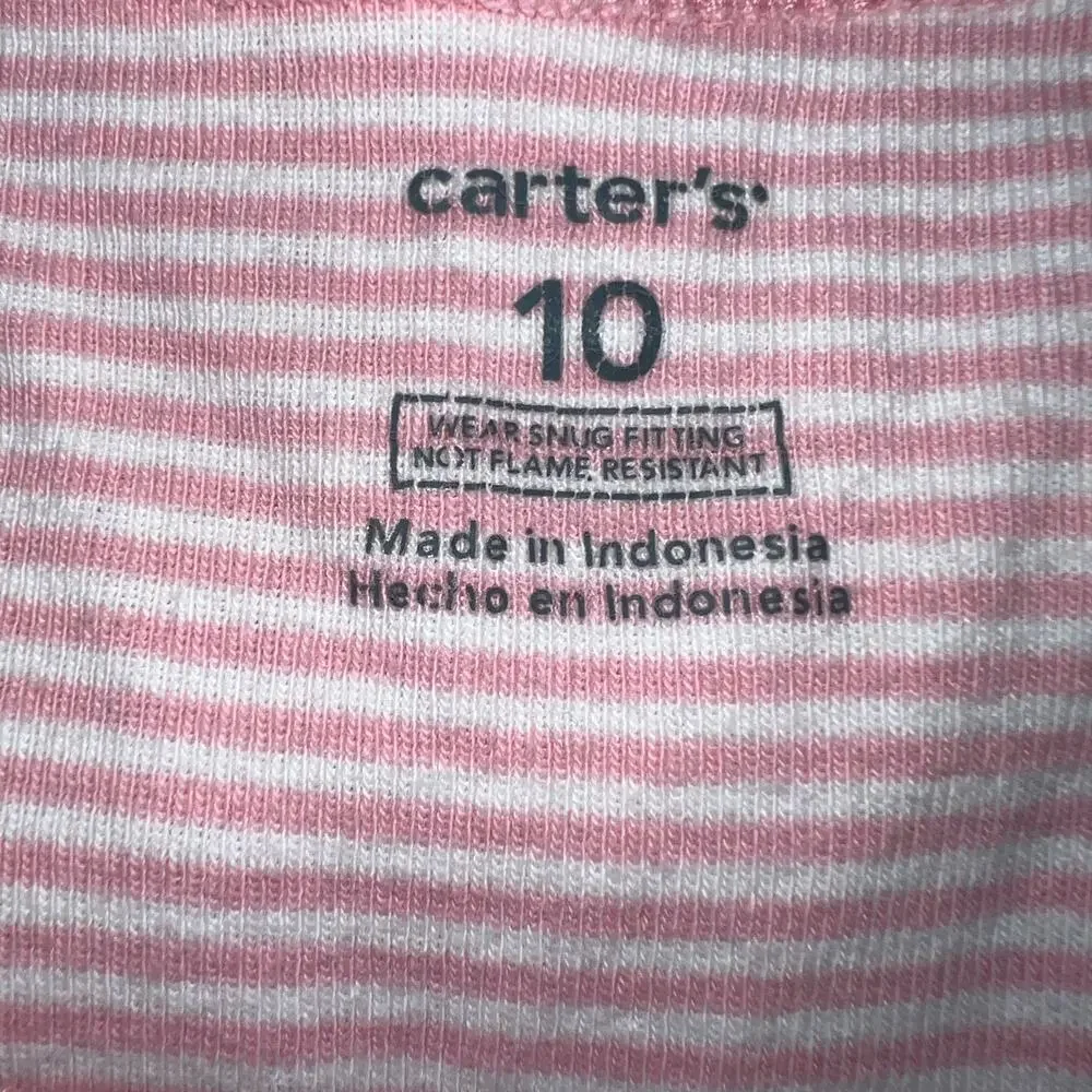 Carters Girls Pajama Shirt Top Long Sleeve Pullover Owl Patch Pink White Size 10
